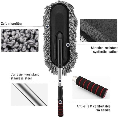 6 PCS - 3in1 Car Vacuum Microfiber Car Duster Kit|Interior & Exterior Car Cleaning Detailing Tool|Scratch & Lint Free, Pollen Removing|Extendable Long Handle Duster (A) (1)