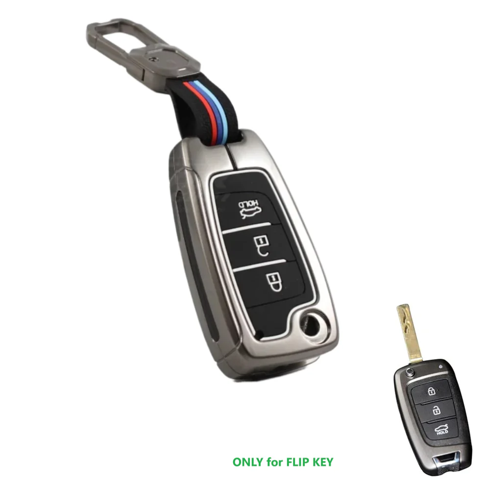 Metal Silicon Car Key Case for Hyundai New i20 Sportz 2023 | Verna 2020-21 | Old Verna Flip Key