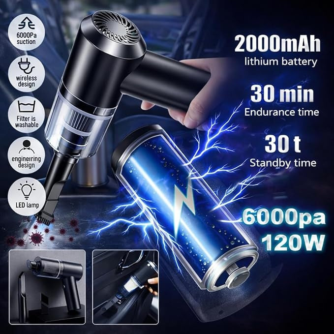 8 PCS Car Cleaning Kit with 120W Portable Vacuum Cleaner, Interior Detailing Accessories, Duster, Detailing Brush,Microfiber Cloth