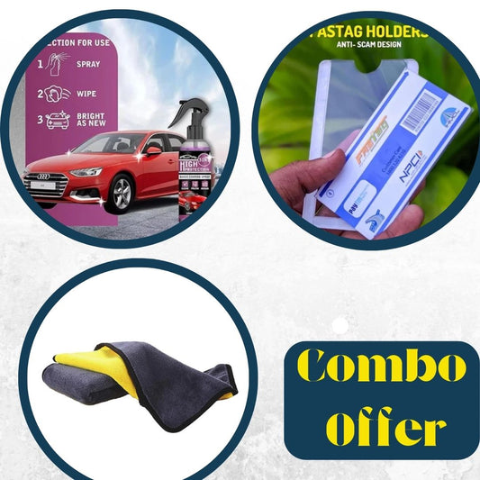 Combo of Fasttag holder, Car Coating Spray & Microfiber towel