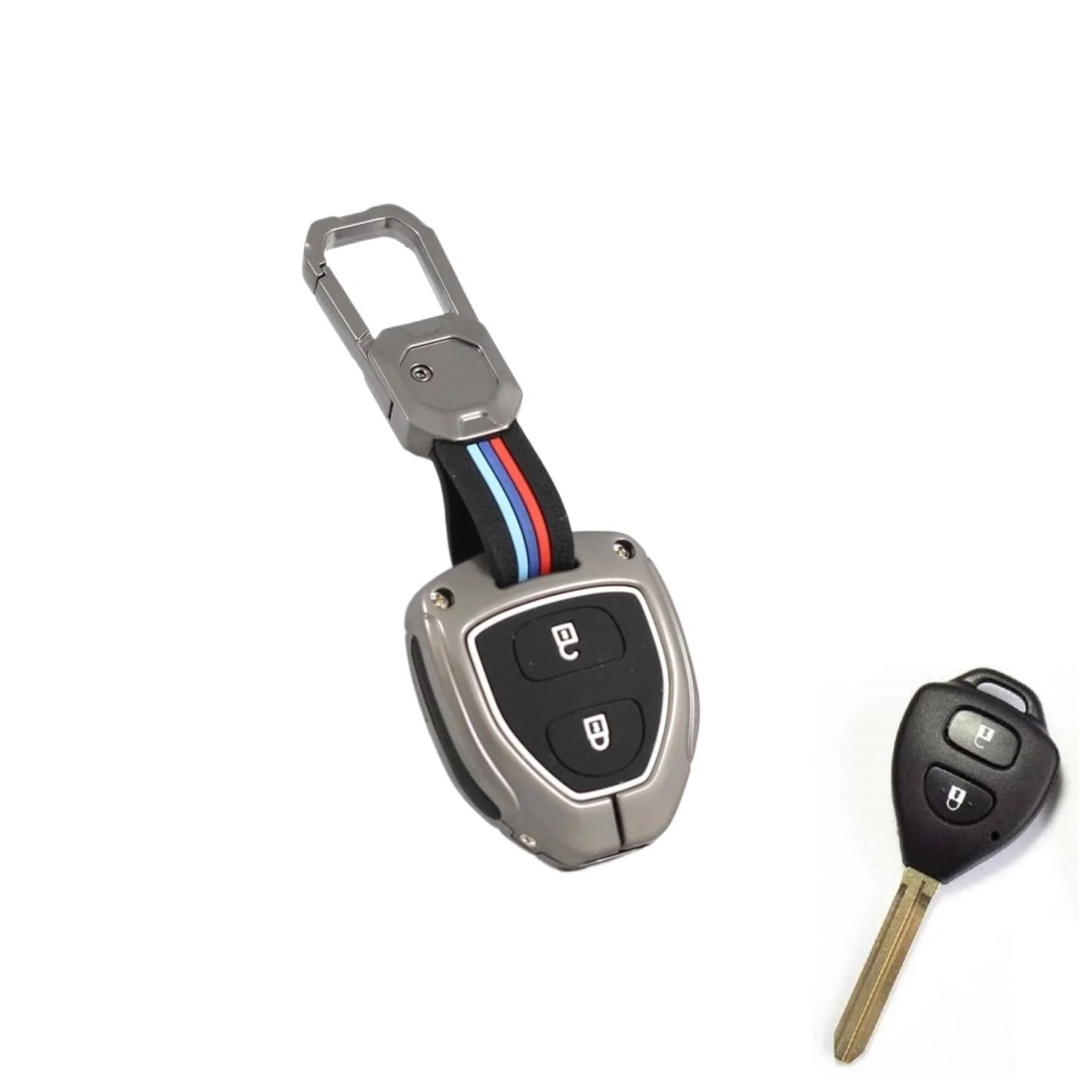Metal Soft Car Key Shell with Keychain & Full Protection Key Cover for Old Toyota Innova | Fortuner | Corolla | Camry (2 Button Remote Key)
